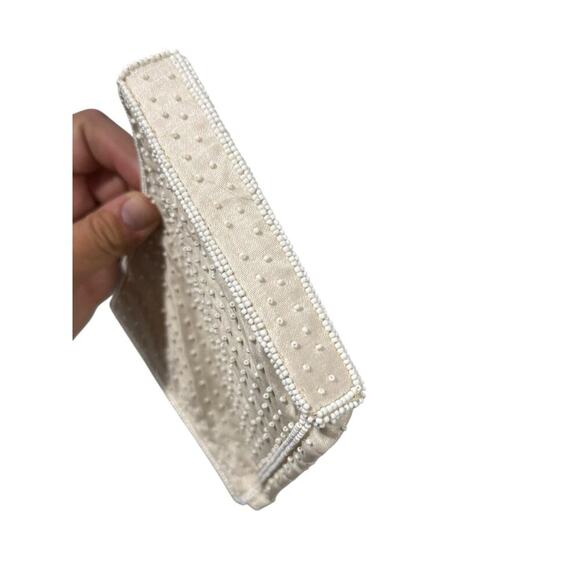 Vintage Bags By Dormar Japan Cream Floral Beaded Zipper Pouch Evening - Picture 3 of 9